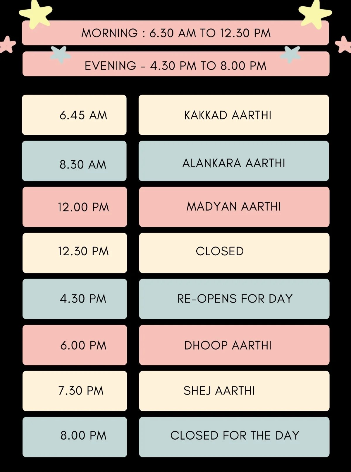 Daily Pooja Timings Daily Pooja Timings
